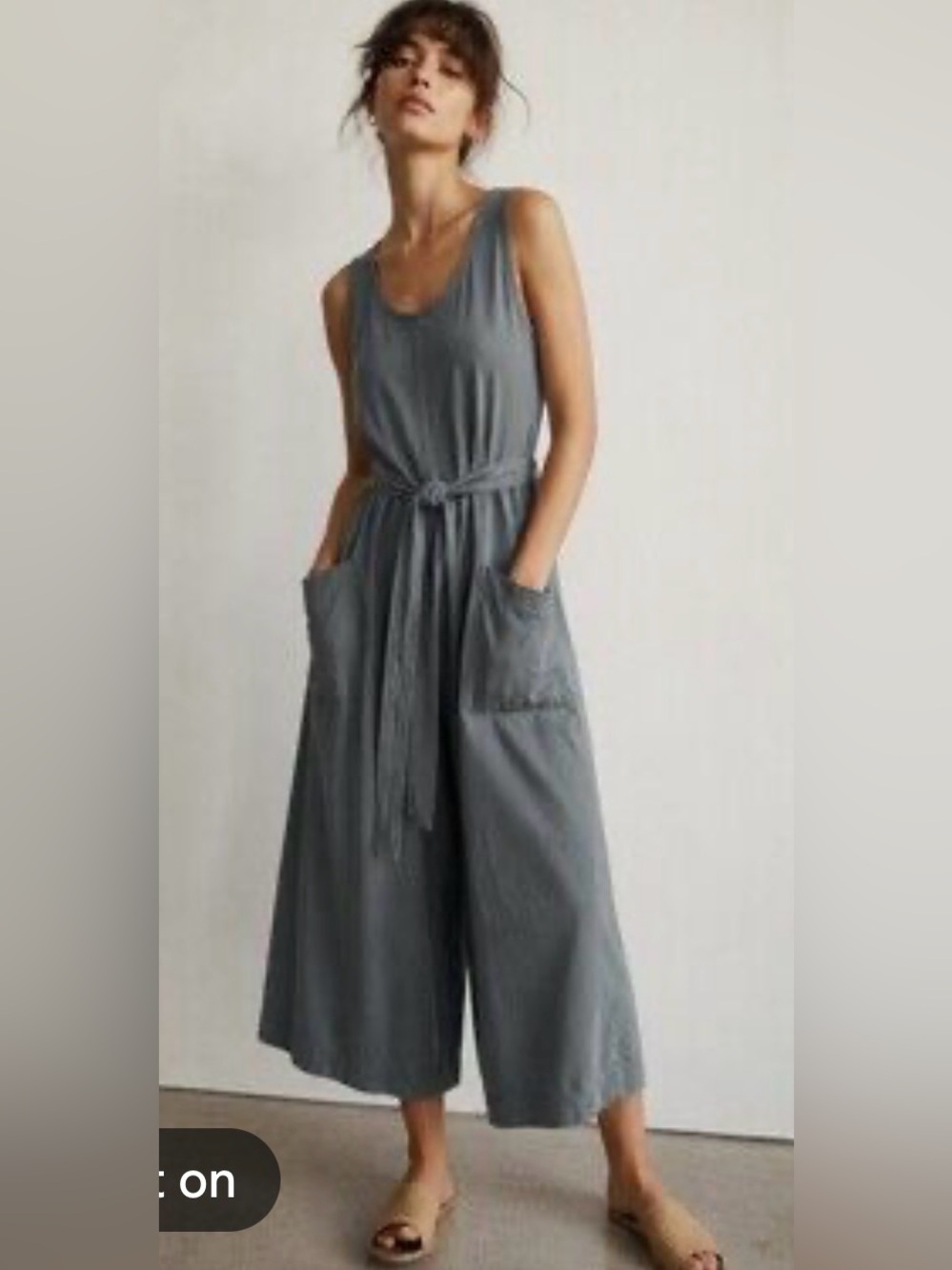 Everlane Gray Sleeveless Wide-Leg Jumpsuit with Tie Belt